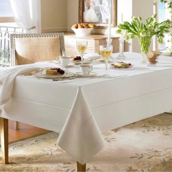 NWT Waterford “Addison” linen table cloth “Pearl” color.  70” x 104”. Beautiful! - Picture 1 of 4